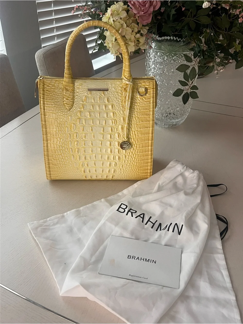 Brahmin Sunbeam Melbourne  Yellow Croc-Embossed Handbag